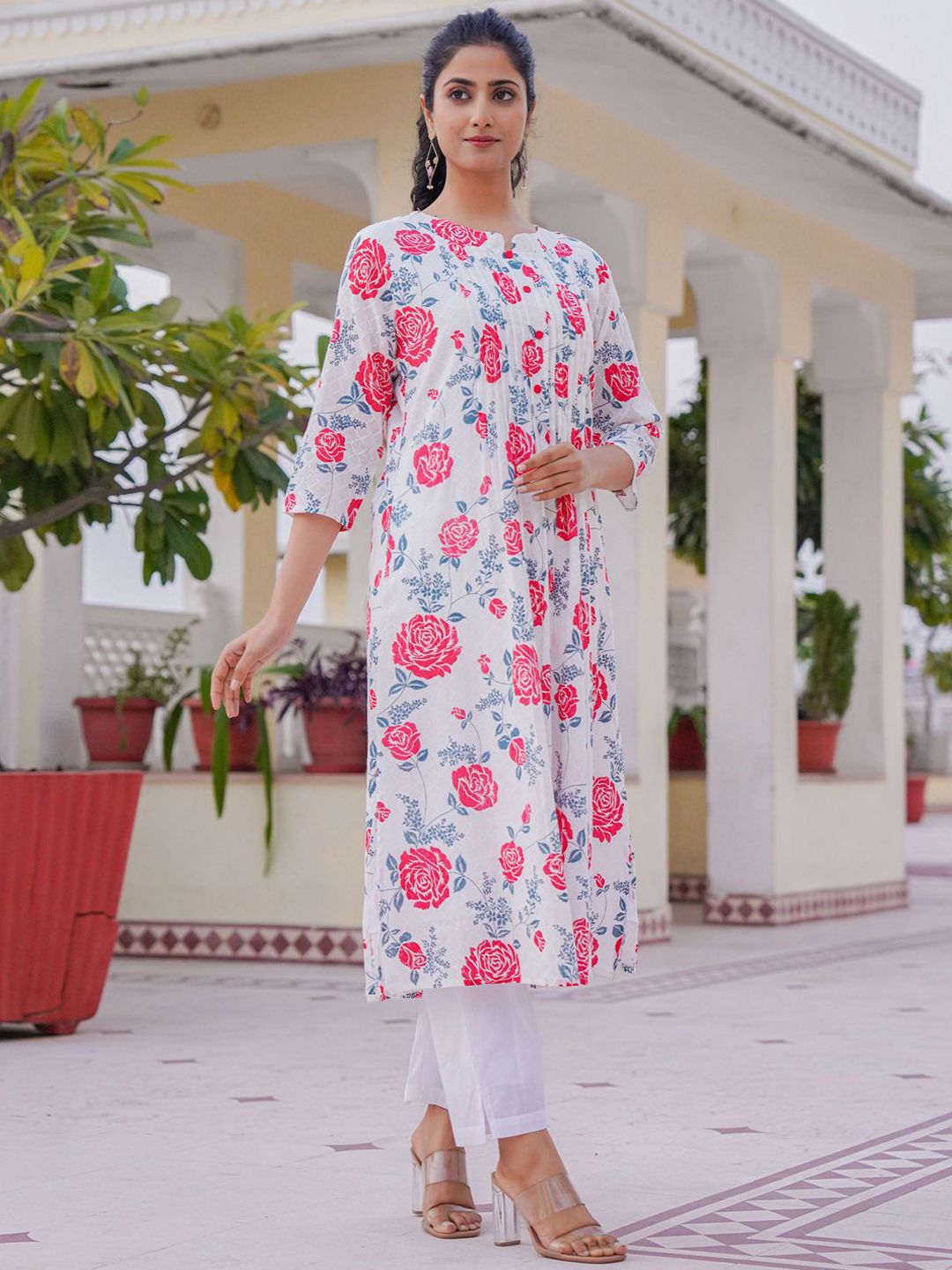 Dhiyona IE Printed Pure Cotton Tunic & Trousers Co-Ord Set