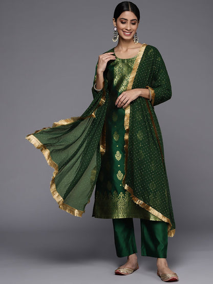 Dhiyona VA Women's Green Ethnic Motifs Yoke Design Kurta with Trousers & With Dupatta