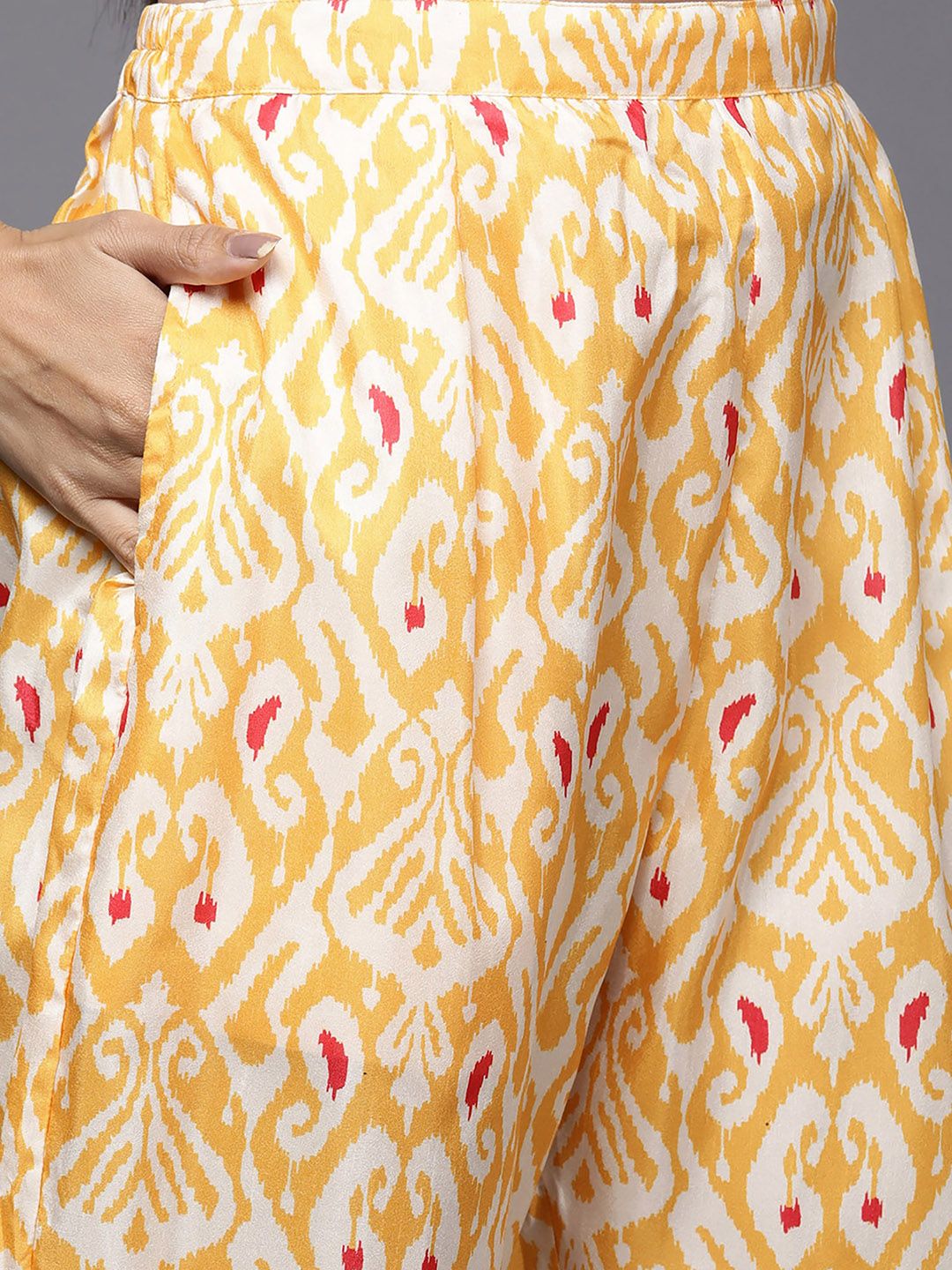 Yellow Paisley Embroidered Round Neck Straight Kurta with Trousers