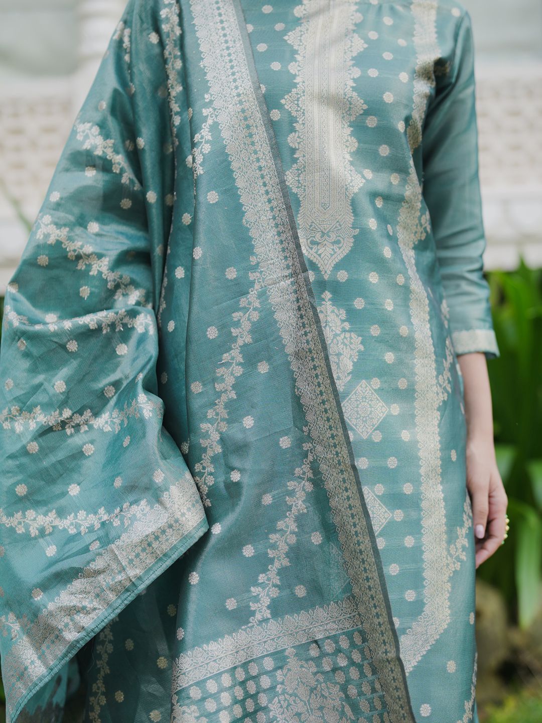 Dhiyona IE Woven Design Pure Silk Kurta with Trousers & Dupatta