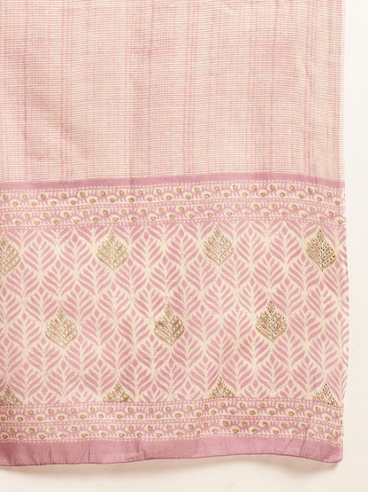 Dhiyona SN Women's Mauve Floral Printed Beads and Stones Kurta With Trouser & Dupatta
