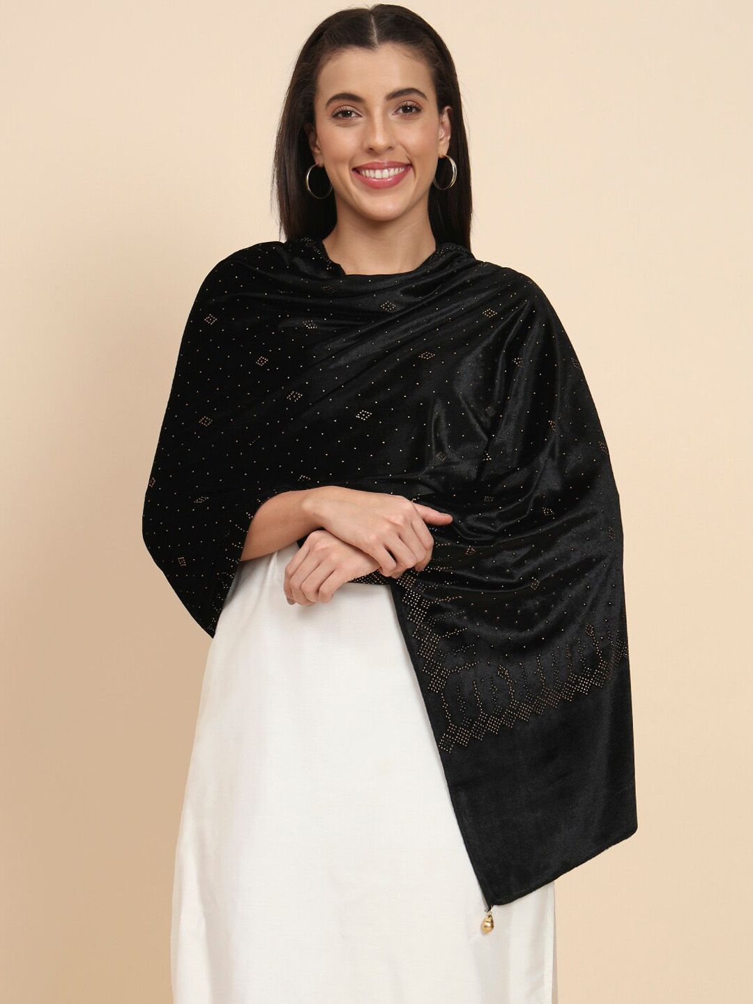 Dhiyona PA Embellished Beads & Stones Velvet Shawl