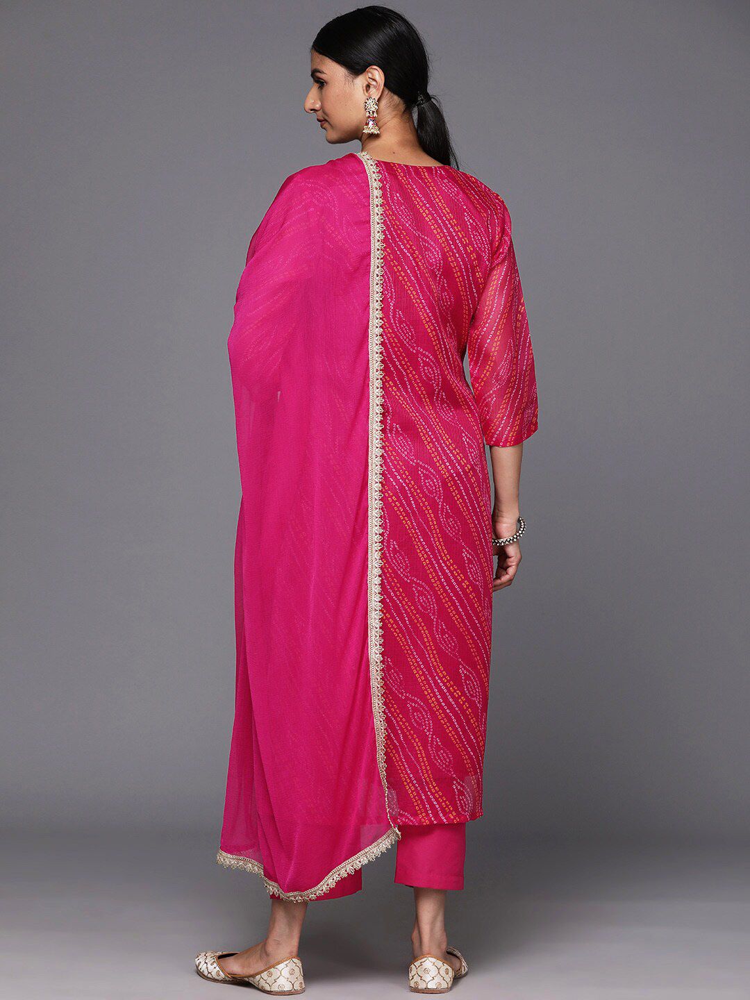 Dhiyona VA Women'sBandhani Printed Regular Kurta with Trousers & With Dupatta