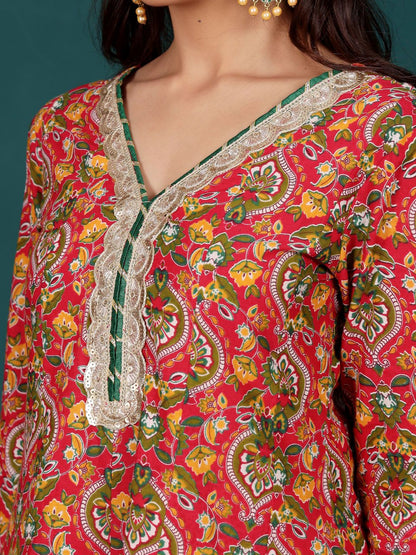 Dhiyona VA Women's Floral Printed Regular Kurta with Dhoti Pants & With Dupatta
