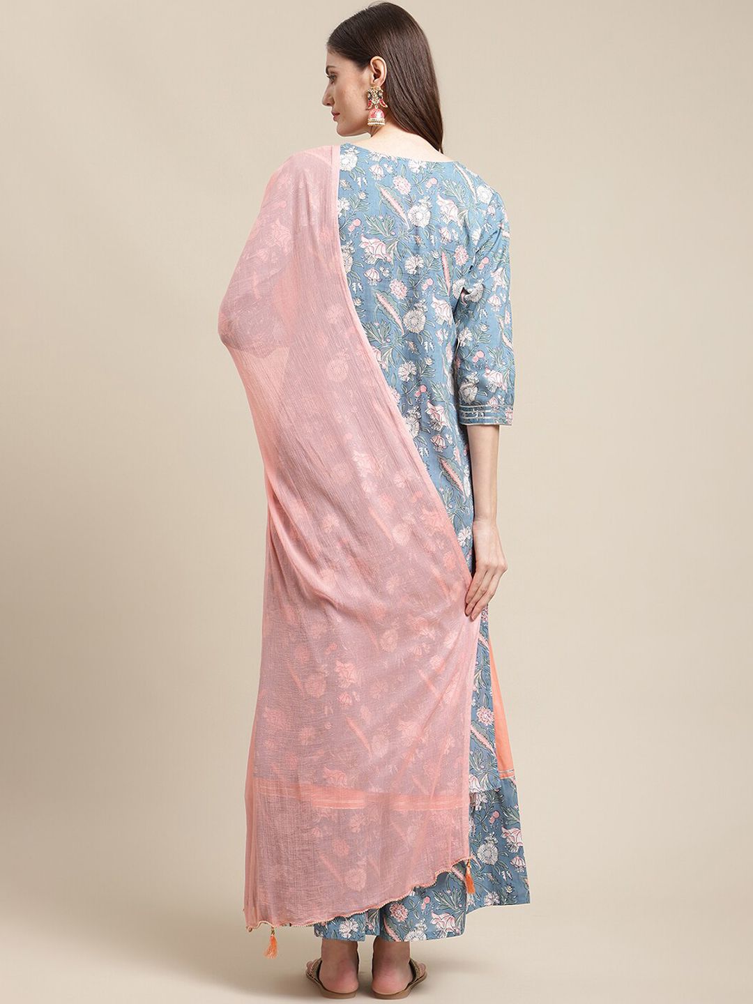 Dhiyona VA Women's Blue Floral Printed Gotta Patti Kurta with Sharara & With Dupatta