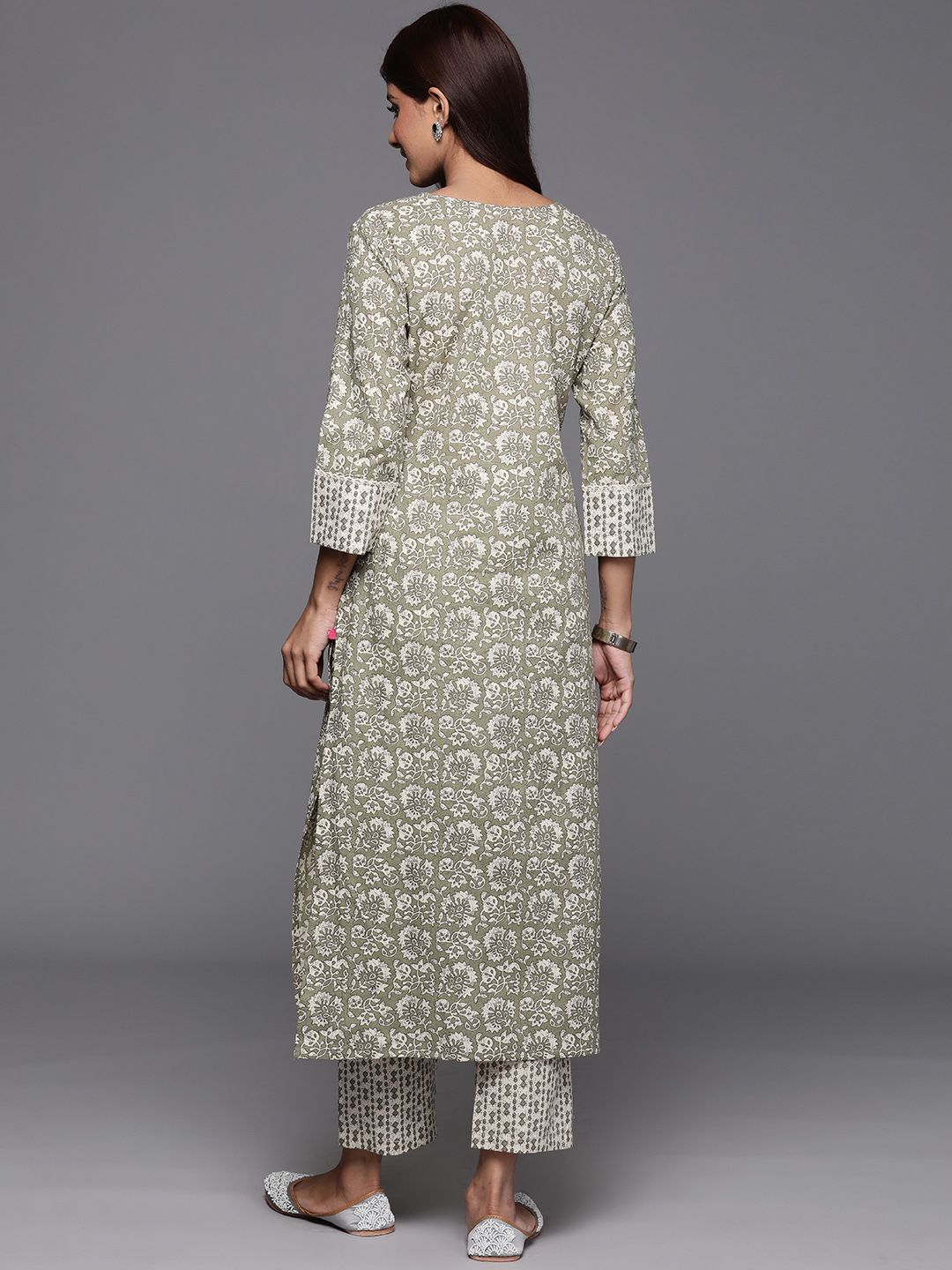 Dhiyona VA Women'sFloral Printed Pure Cotton Anarkali Kurta with Trousers