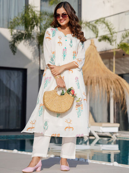 Floral Printed Pure Cotton Anarkali Kurta with Trousers