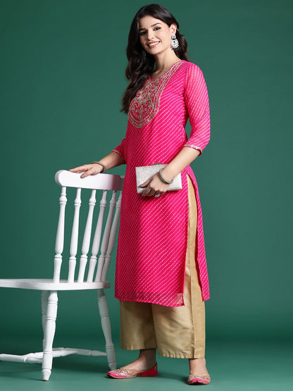 Dhiyona IE Leheriya Printed Indie Printed Georgette Kurta