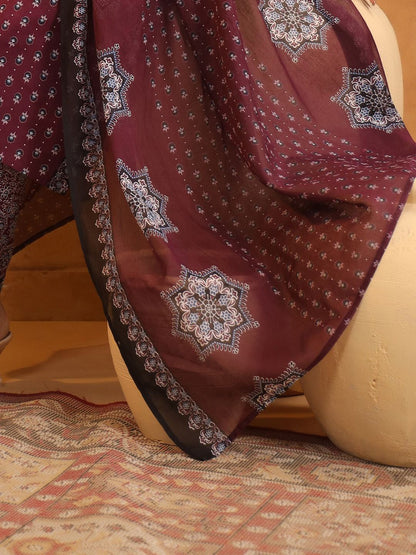 Floral Printed Pure Cotton Kurta With Trousers And Dupatta