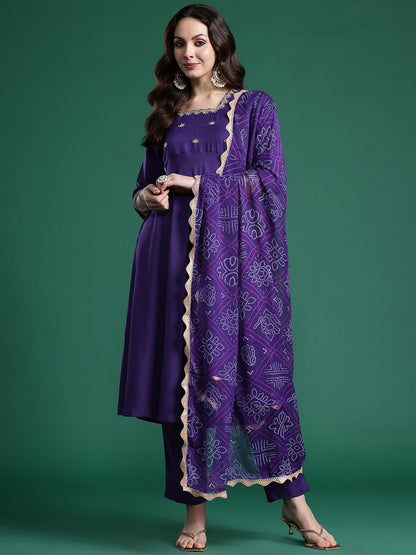 Dhiyona IE Ethnic Motifs Embroidered Regular Kurta with Trousers & Dupatta