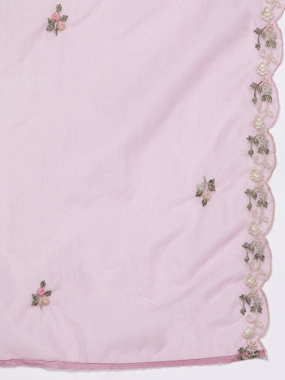 Dhiyona IE Plus Size Floral Embroidered Regular Thread Work Kurta with Trousers & Dupatta