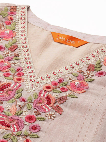 Dhiyona IE Floral Embroidered Pure Cotton Kurta with Trousers & Dupatta