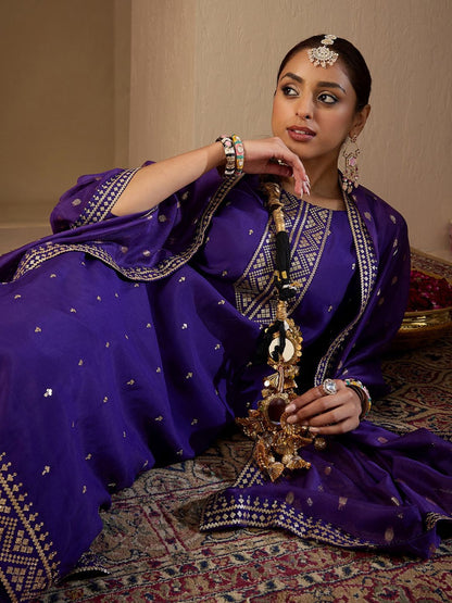 Women Ethnic Motifs Embroidered Regular Sequinned Kurta with Trousers & With Dupatta