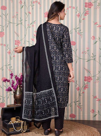 Dhiyona OD  Abstract Printed Regular Pure Cotton Kurta with Trousers & Dupatta