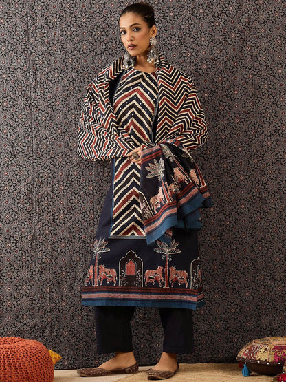 Women Printed Regular Sequinned Pure Cotton Kurta with Trousers & With Dupatta