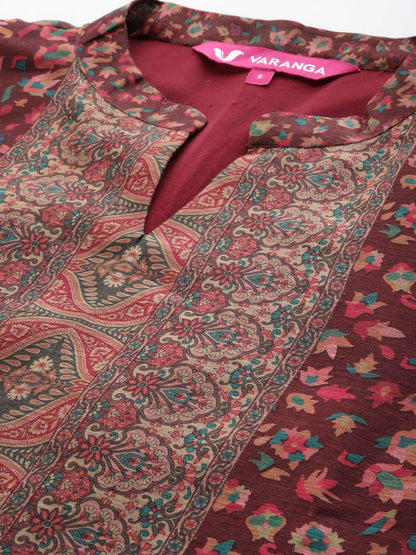 Dhiyona VA Women's Floral Printed Regular Chanderi Silk Kurta with Trousers & With Dupatta