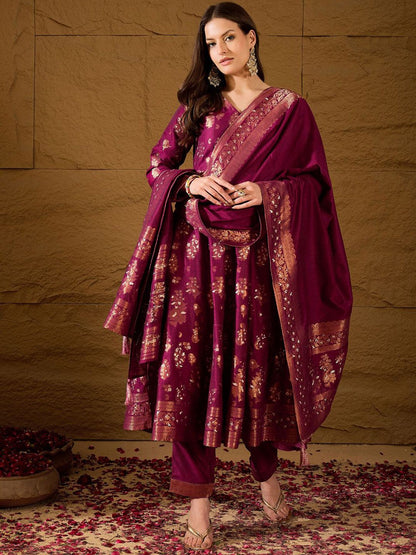 Dhiyona PD Women Women Floral Woven Design Chanderi Kurta with Palazzo & Dupatta