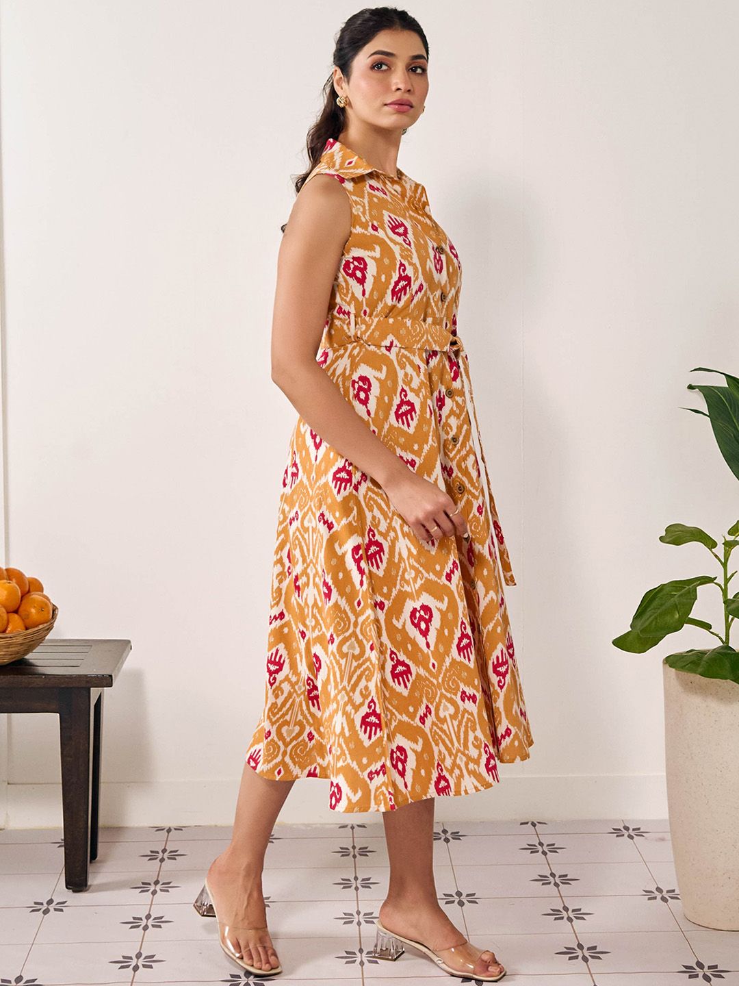 Dhiyona AY Women's Ikkath Printed Cotton Fit & Flared Ethnic Dress