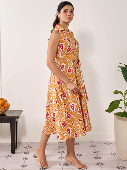 Dhiyona AY Women's Ikkath Printed Cotton Fit & Flared Ethnic Dress