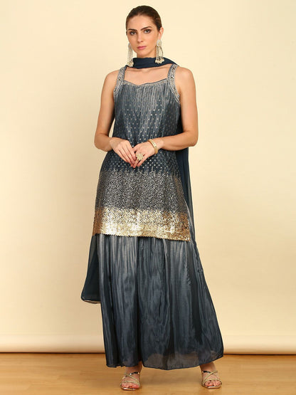 Dhiyona SO Women's Ethnic Motifs Embroidered Thread Work Kurta & Palazzos With Dupatta