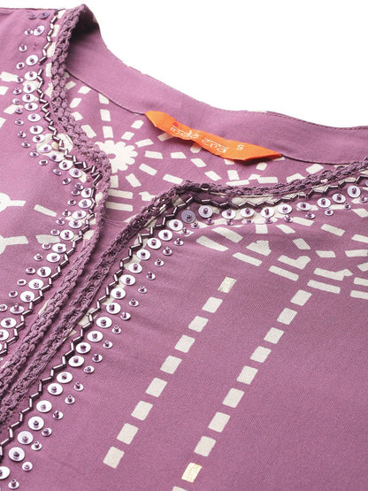 Dhiyona IE Printed Beads & Stones Kurta with Palazzos