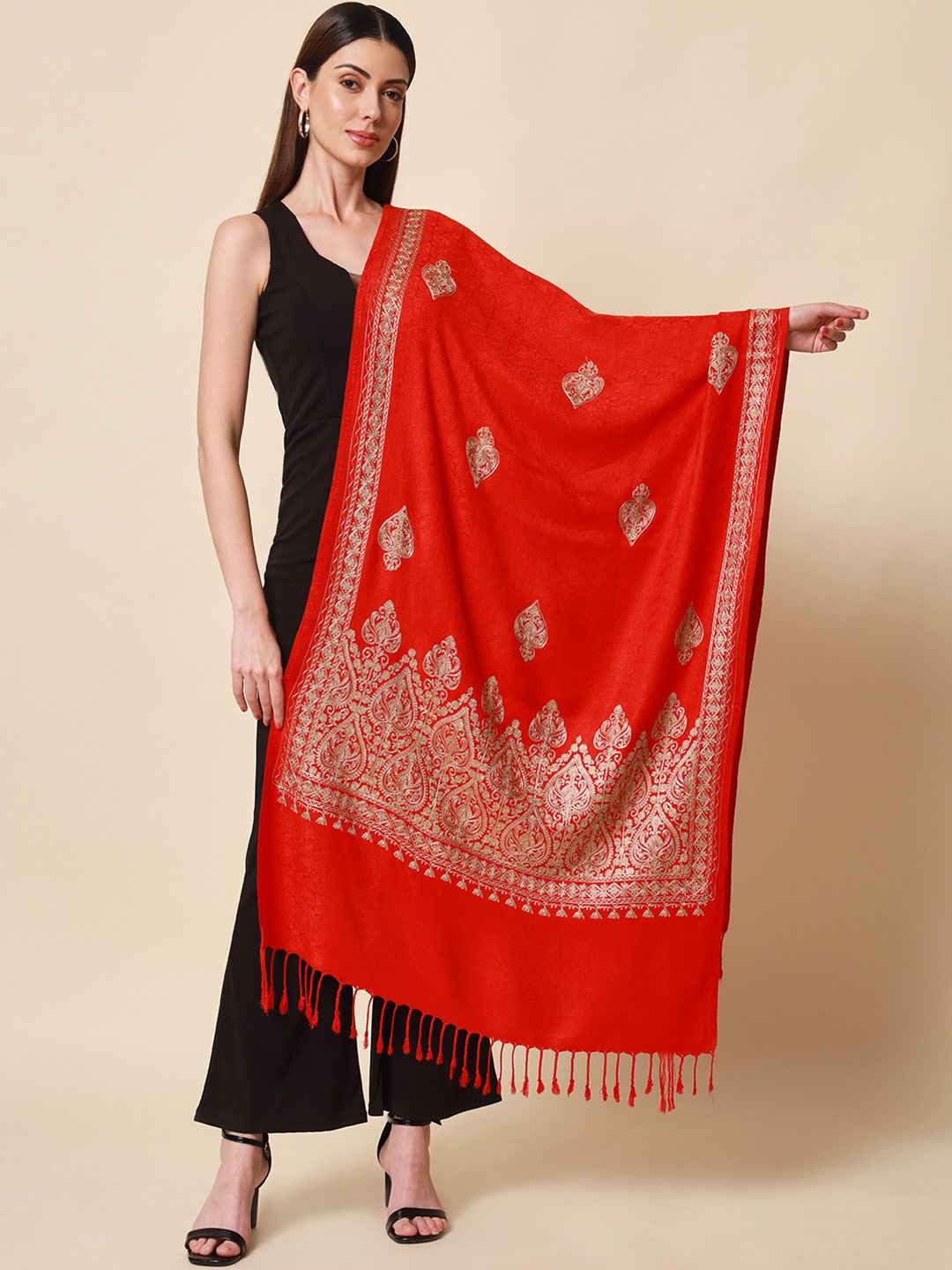 Dhiyona PA Women Maroon Aari Embroidered Kashmiri Shawl