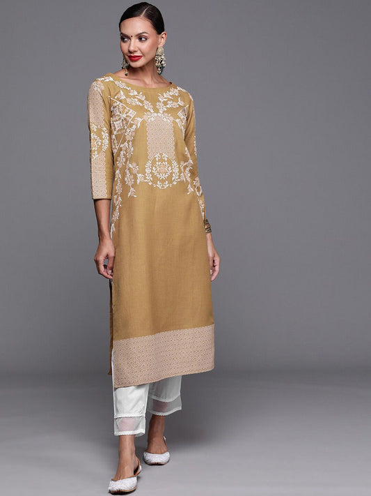 Dhiyona IE Ethnic Motifs Printed Boat Neck Cotton Kurta