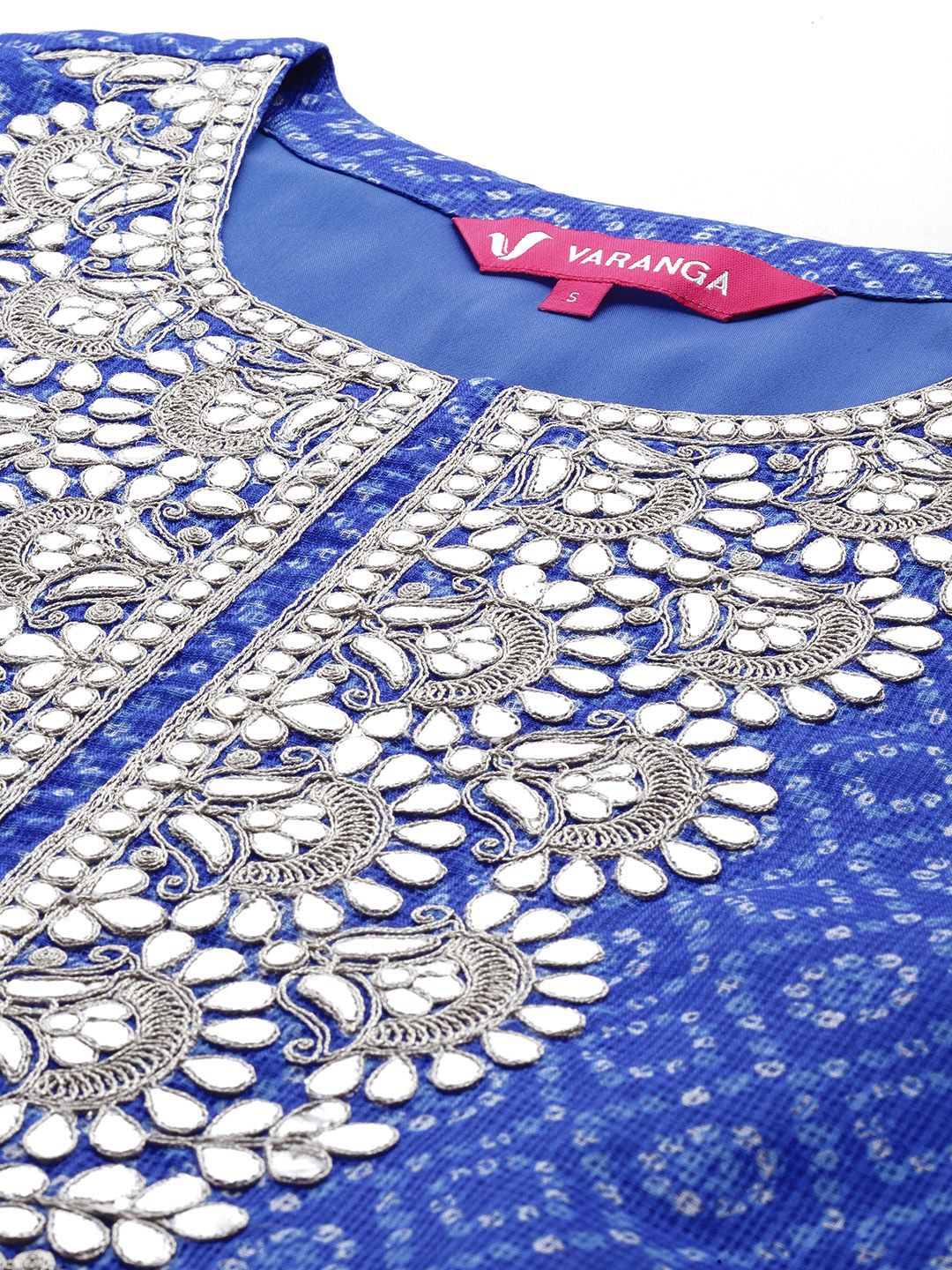 Dhiyona VA Women'sBandhani Printed Mirror Work Kurta with Trousers & Dupatta