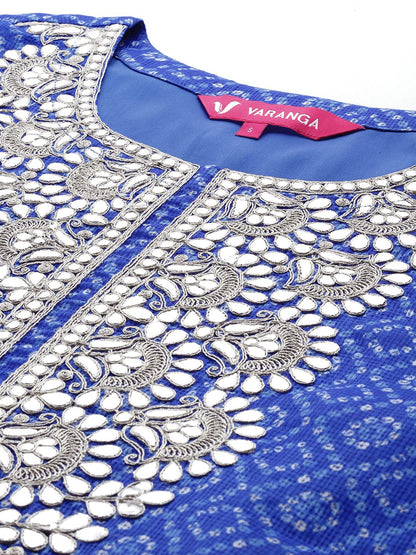 Dhiyona VA Women'sBandhani Printed Mirror Work Kurta with Trousers & Dupatta