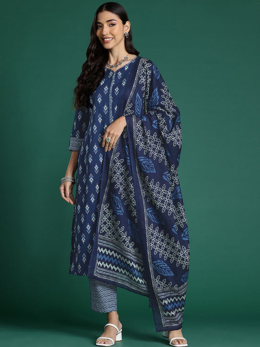 Ethnic Motifs Printed Regular Pure Cotton Kurta With Trousers & Dupatta
