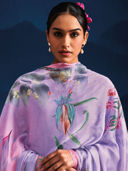 Dhiyona IE Women Floral Embroidered Regular Thread Work Kurta with Trousers & With Dupatta