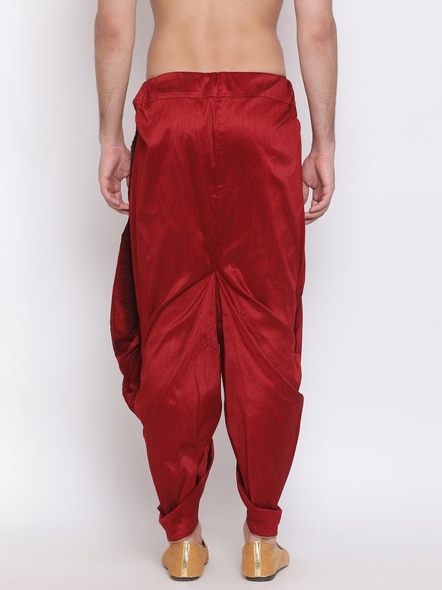 Men's Maroon Silk Blend Regular Dhoti