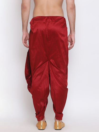 Men's Maroon Silk Blend Regular Dhoti