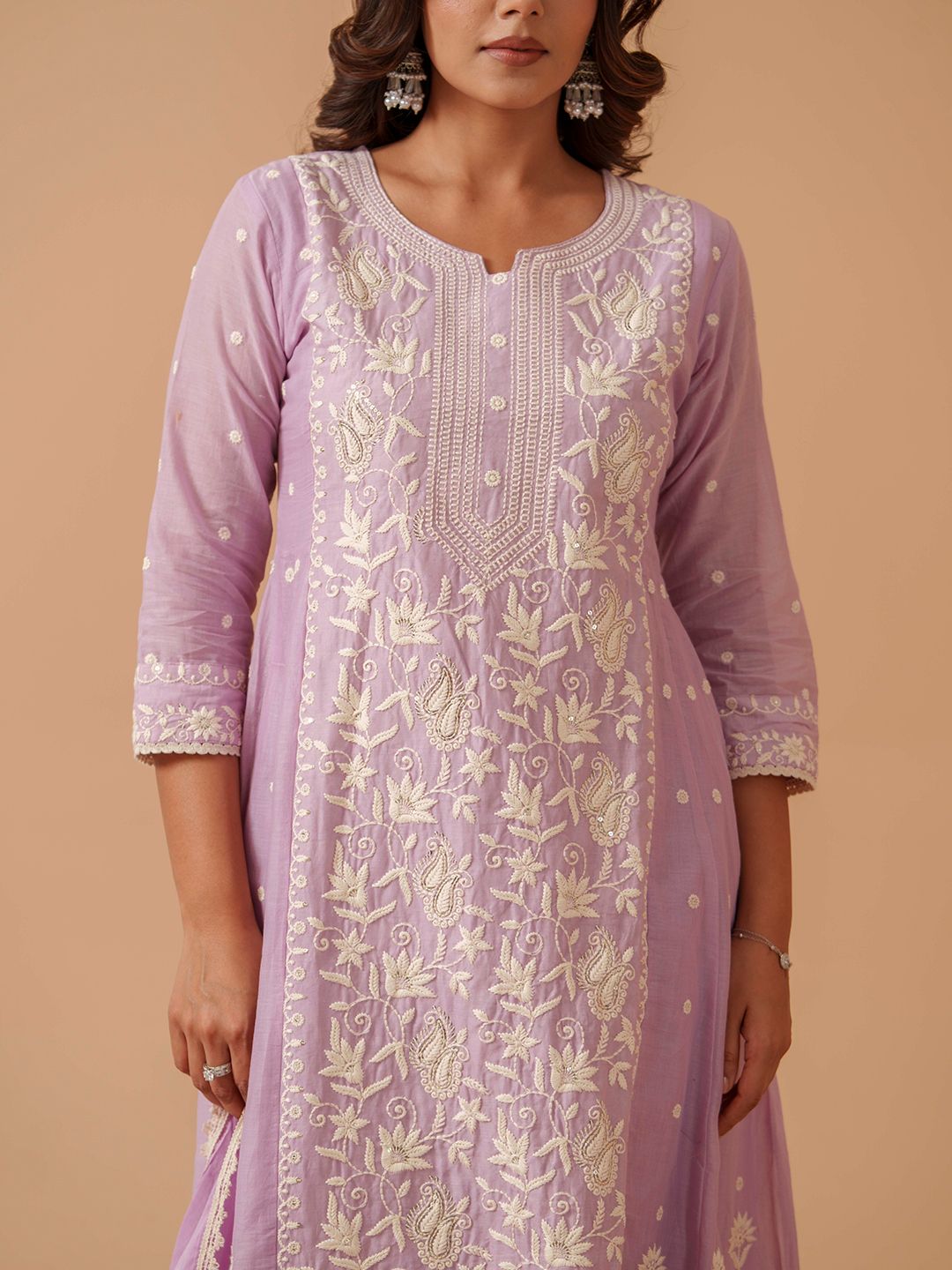 Dhiyona PD Women Embroidered 100% Cotton Straight Kurta & Trousers With Dupatta