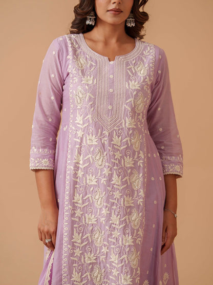 Dhiyona PD Women Embroidered 100% Cotton Straight Kurta & Trousers With Dupatta