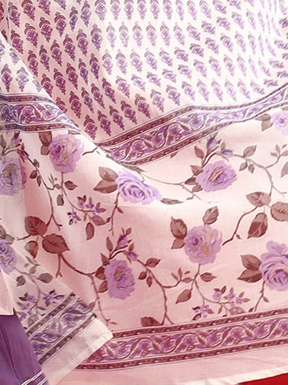 Dhiyona IE Floral Printed Thread Work Pure Cotton Kurta with Trouser & Dupatta