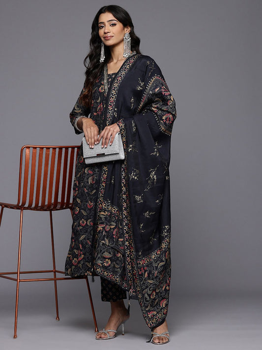 Dhiyona VA Women'sFloral Printed Sequinned Kurta With Trousers & Dupatta
