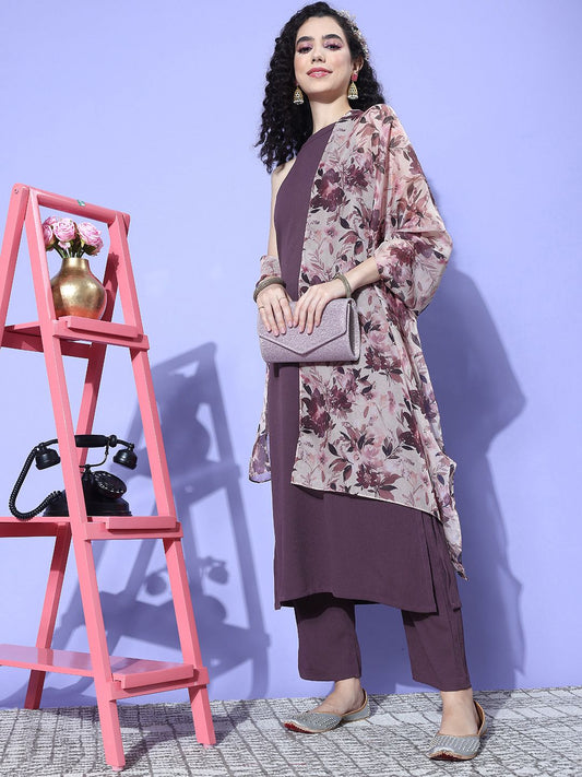 Dhiyona VA Women'sRegular Halter Neck Kurta with Trousers & Dupatta