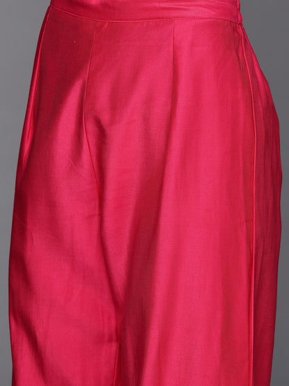 Women Pink & Gold Yoke Embroidered Sequinned A-Line Kurta Palazzos Dupatta