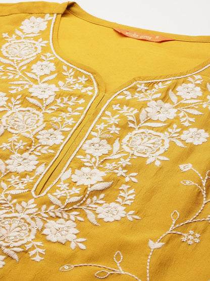 Dhiyona IE Floral Embroidered Sequinned Kurta With Trousers & Dupatta