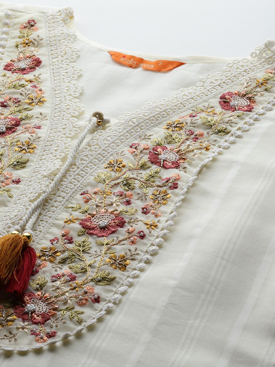 Floral Embroidered Regular Linen Kurta with Trousers & Dupatta