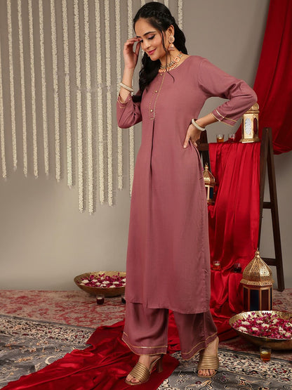 Dhiyona VA Women'sGotta Patti Detail Straight Kurta & Trousers With Dupatta