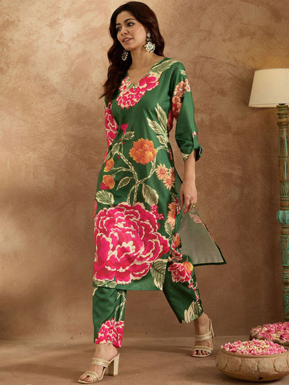 Dhiyona IE Women Floral Printed Regular Kurta with Trousers