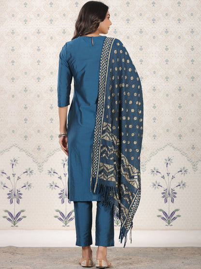 Dhiyona OD  Ethnic Motifs Woven Design Straight Kurta With Trousers & Dupatta