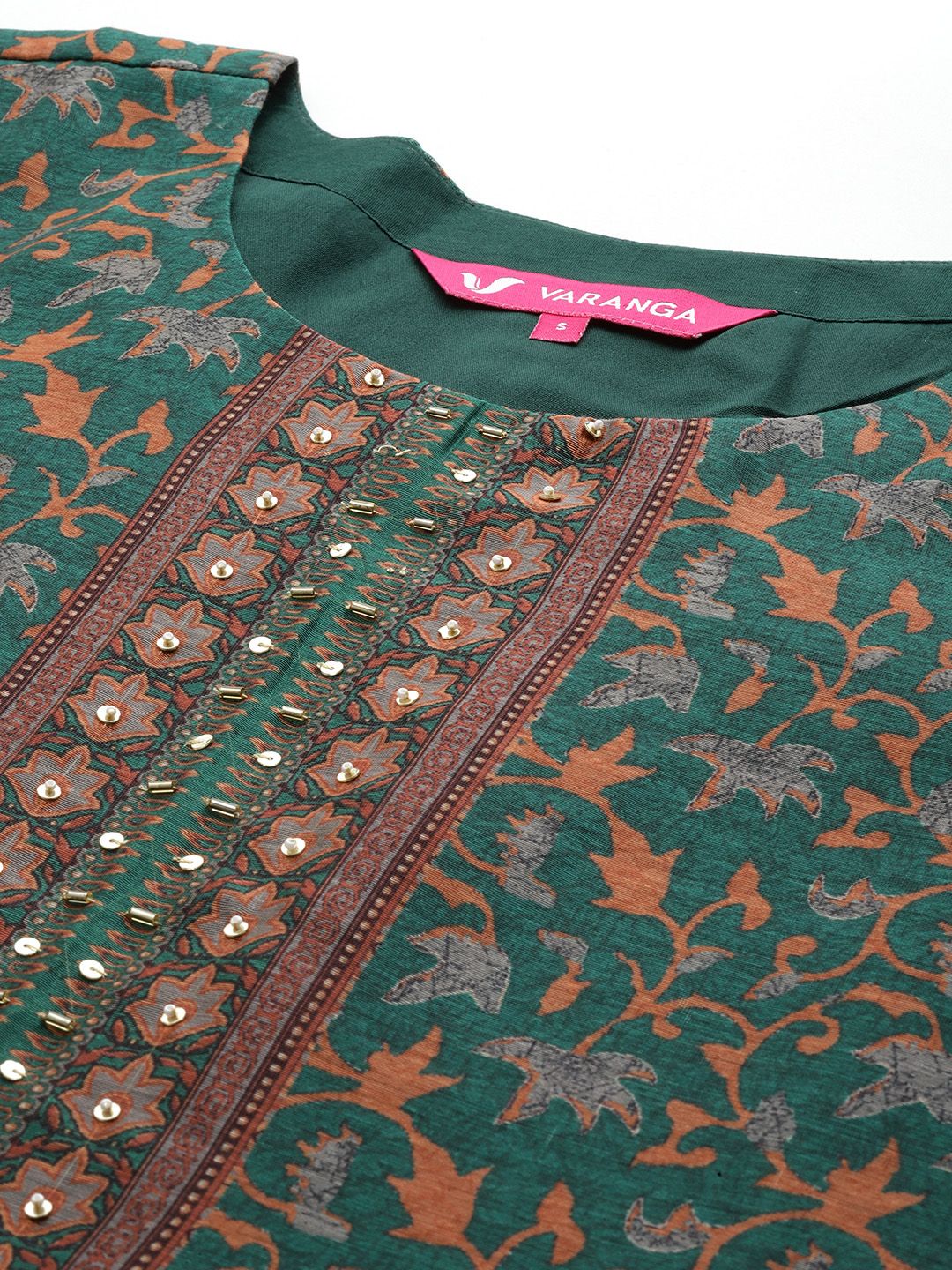 Dhiyona VA Women'sEthnic Motifs Printed Sequinned Chanderi Cotton Kurta with Trousers & Dupatta