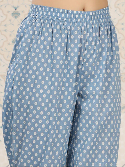 Dhiyona OD  Floral Printed Pure Cotton A-Line Kurta & Trousers With Dupatta