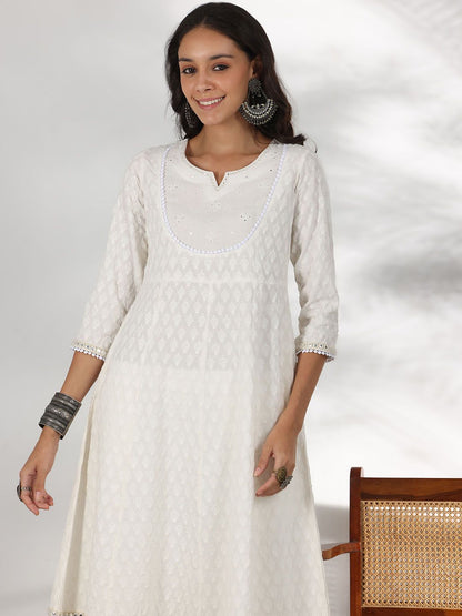 Dhiyona LB Women's Embroidered Mirror Work Pure Cotton Anarkali Kurta With Palazzo & Dupatta