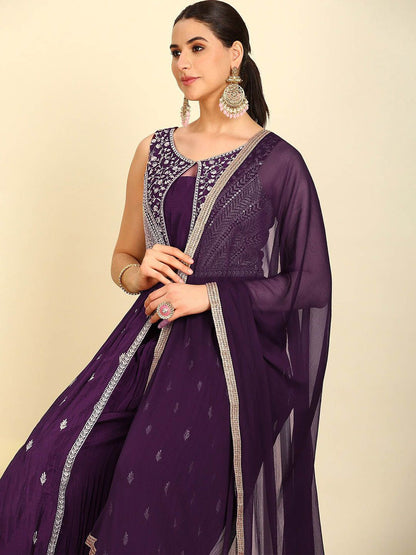 Dhiyona SO Women's Alina Cut Round Neck Ethnic Motifs Embroidered Pleated Beads and Stones Kurta Set