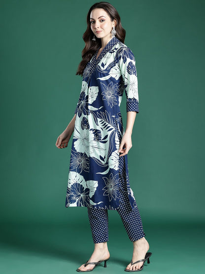 Floral Printed Regular Pure Cotton Kurta with Trousers & Dupatta