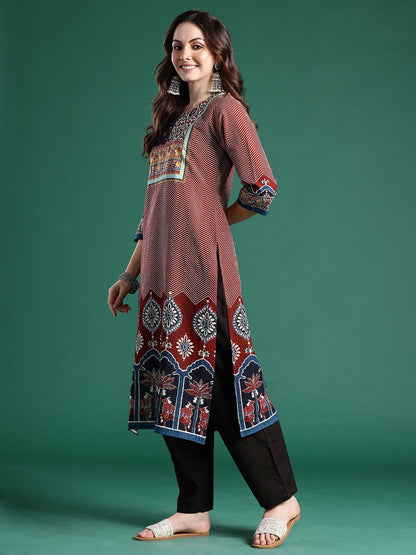 Dhiyona IE Ethnic Motifs Printed Pure Cotton Kurta with Trousers & Dupatta